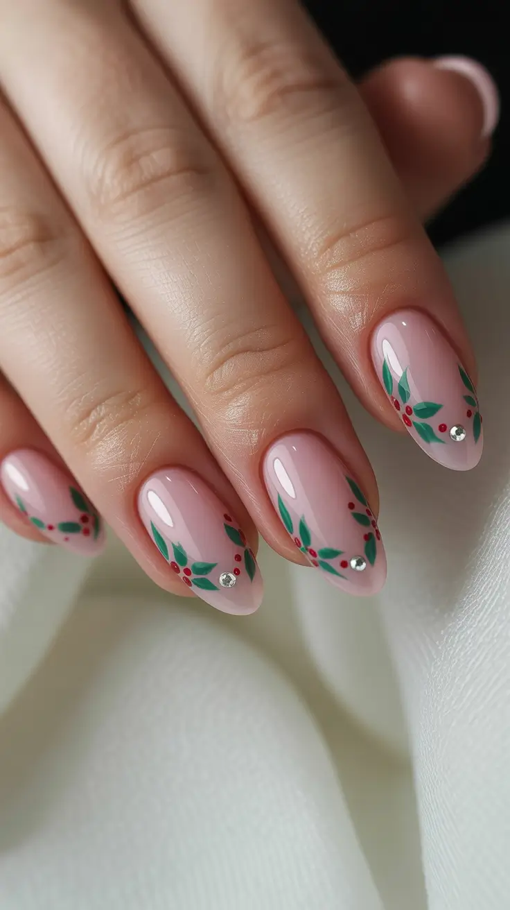 pink-winter-nails-2025-2026 holly-berry-charm