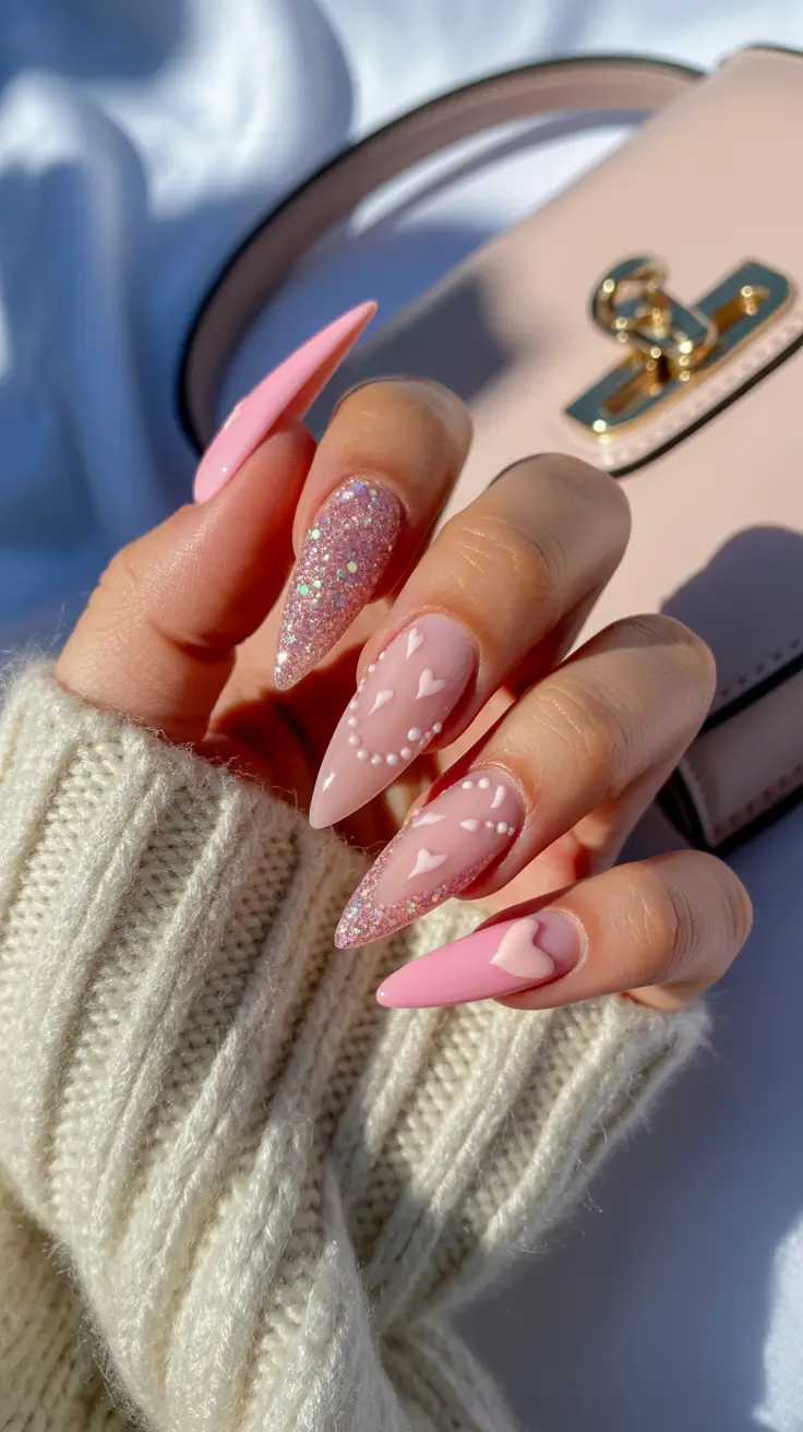 pink-winter-nails-2025-2026 frosted-hearts