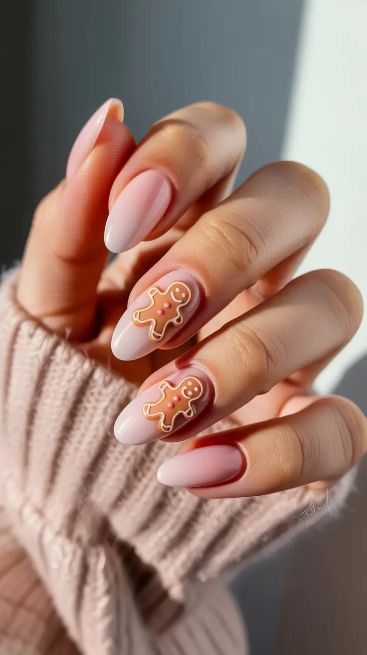 Pink Winter Nails 2025-2026 Gingerbread Cuties