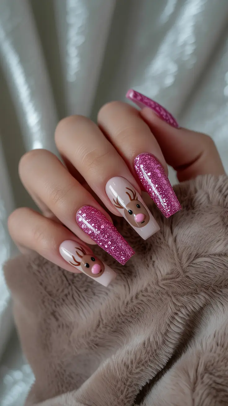 Pink Winter Nails 2025-2026 Rudolph’s Pink Sparkle