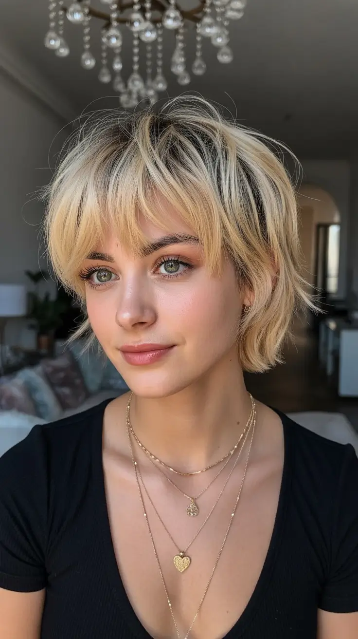 short winter haircuts 2025-2026 Feathered Pixie with Bangs
