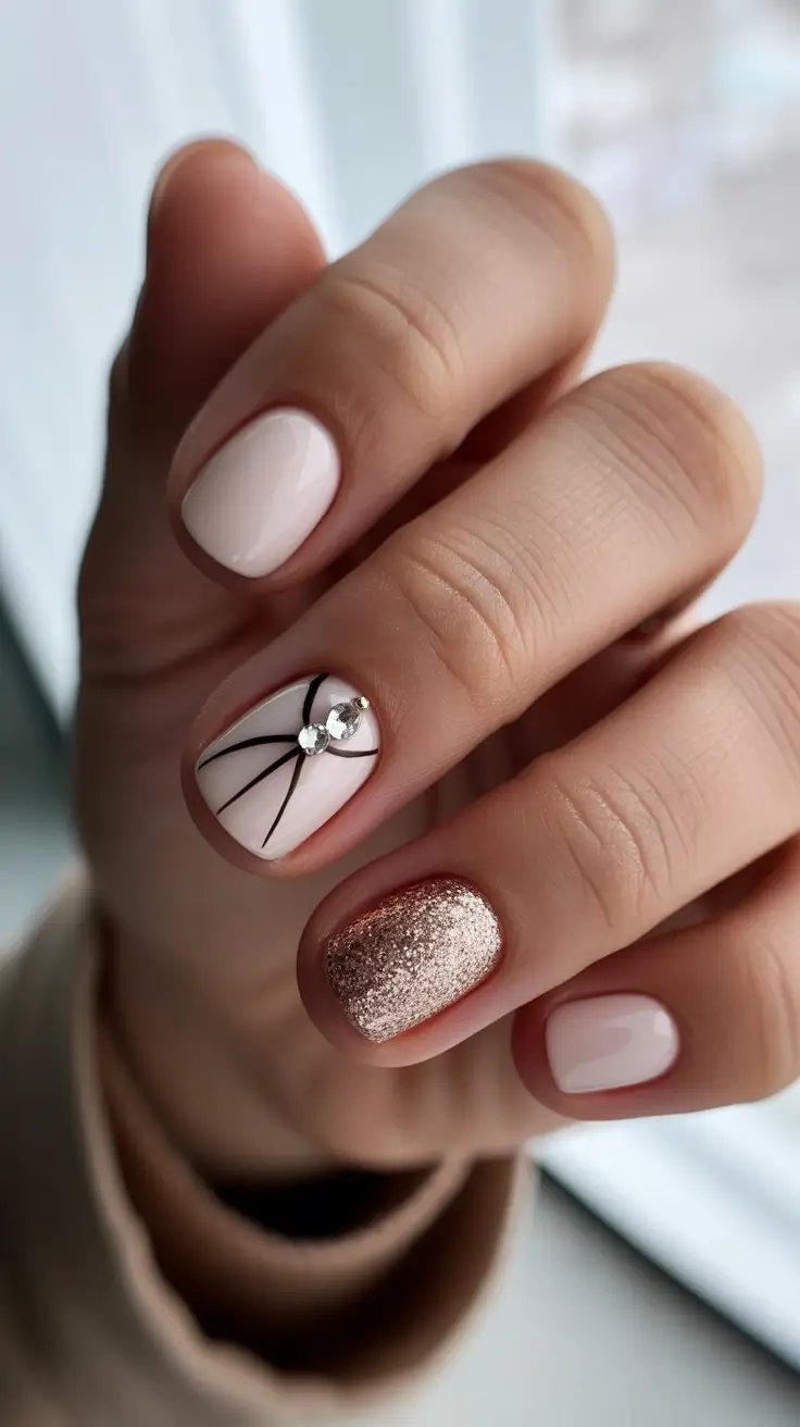 sparkly winter nails 2025 2026 champagne ribbon