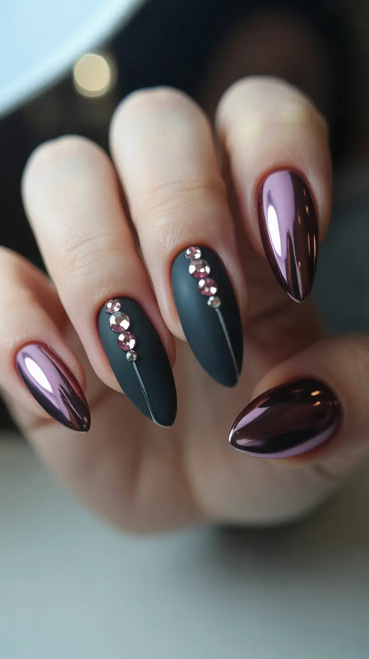 sparkly winter nails 2025 2026 berry noir contrast