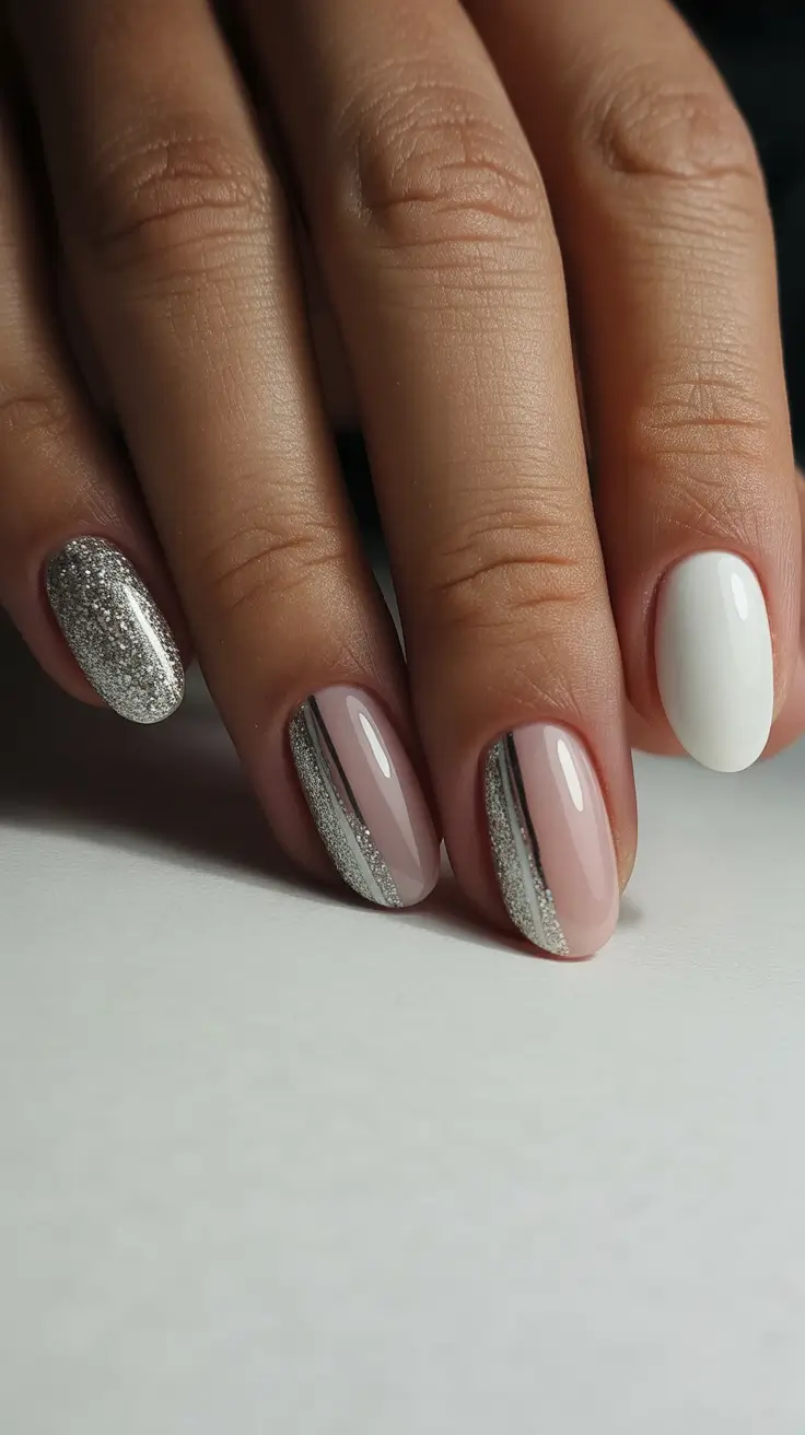 sparkly winter nails 2025 2026 silver veil elegance