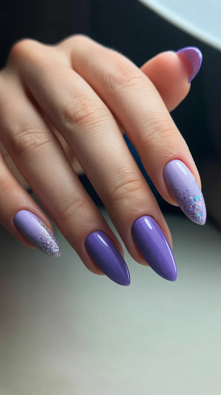 Sparkly Winter Nails 2025–2026 Lavender Snow Glow