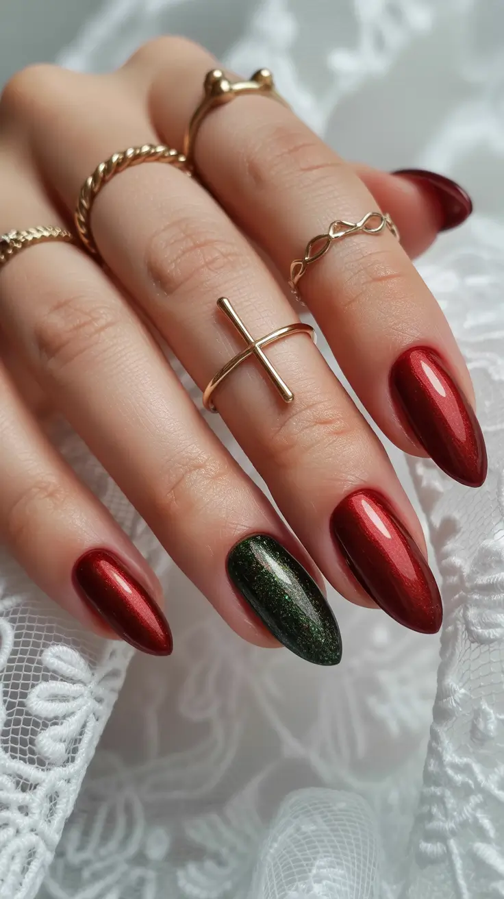 Sparkly Winter Nails 2025–2026 Garnet & Pine Luxe