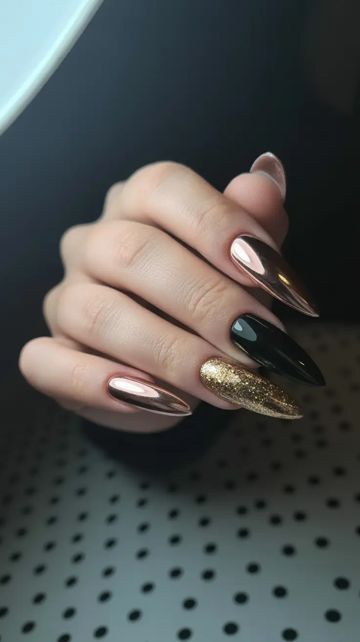 Sparkly Winter Nails 2025–2026 Midnight Gold Mirage