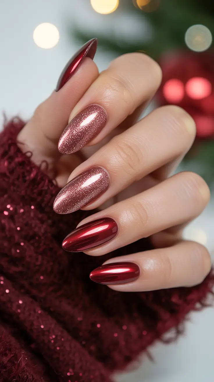 Sparkly Winter Nails 2025–2026 Ruby Twilight Spark