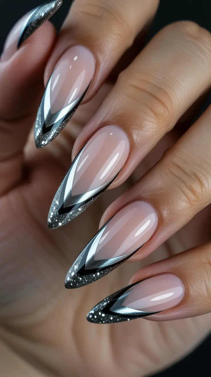 Sparkly Winter Nails 2025–2026 Frosted V-Tips