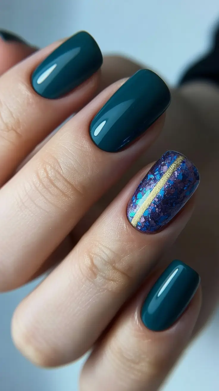 Sparkly Winter Nails 2025–2026 Emerald Edge Accent
