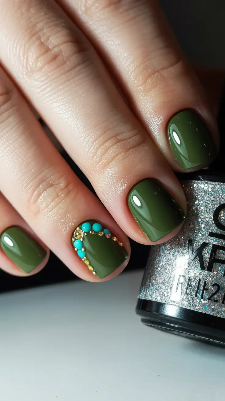 Sparkly Winter Nails 2025–2026 Olive Velvet Charm