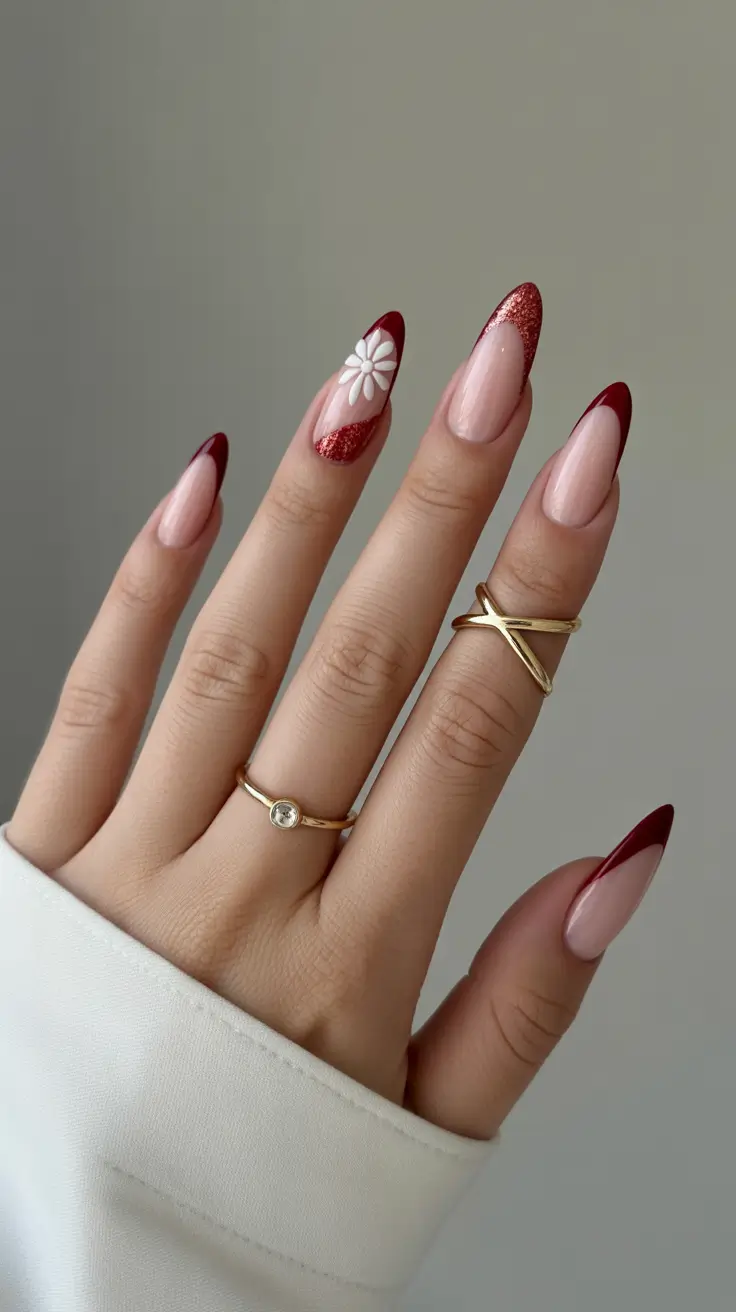 Stylish Red Manicure Winter 2025-2026 with pink and red tips