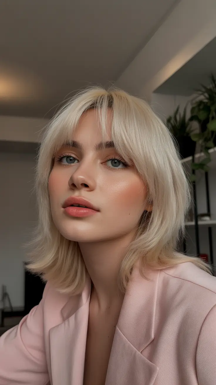 hair colors for soft winter 2025-2026 Feathered Blonde Layers With Curtain Bangs