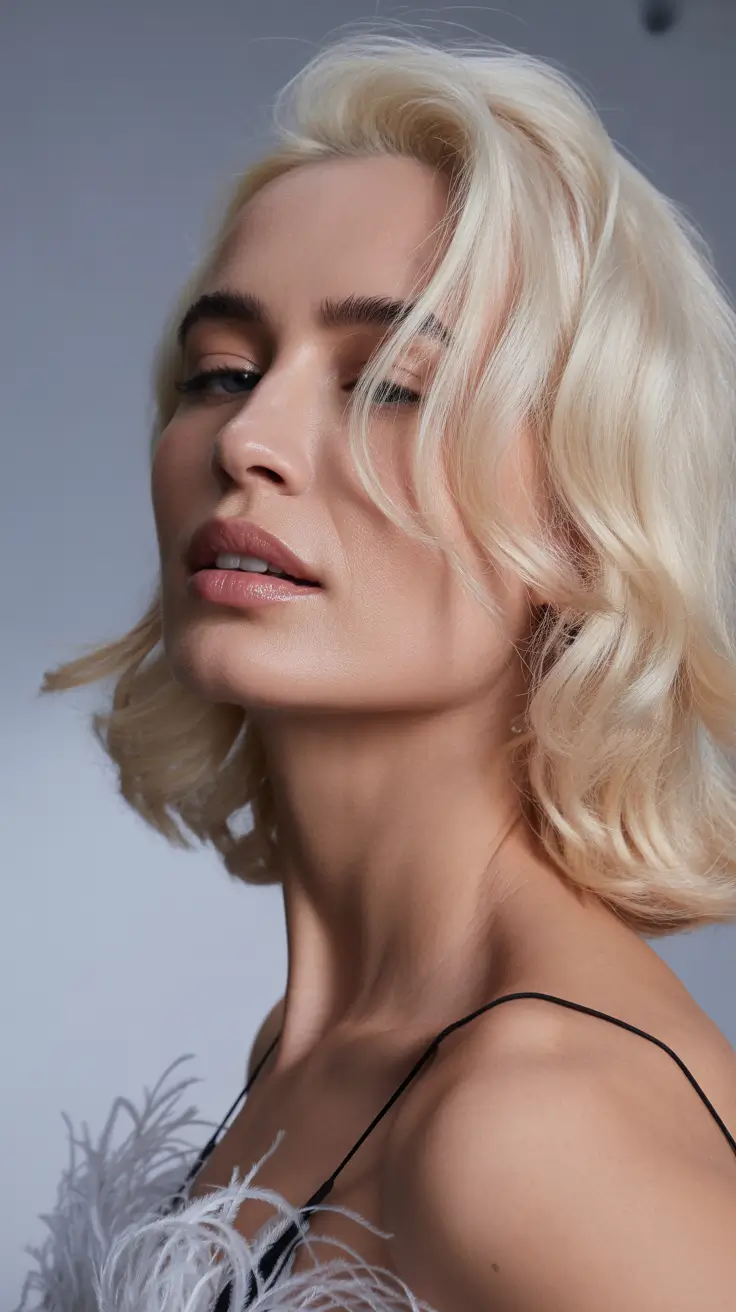 hair colors for soft winter 2025-2026 Softly Curled Platinum Bob