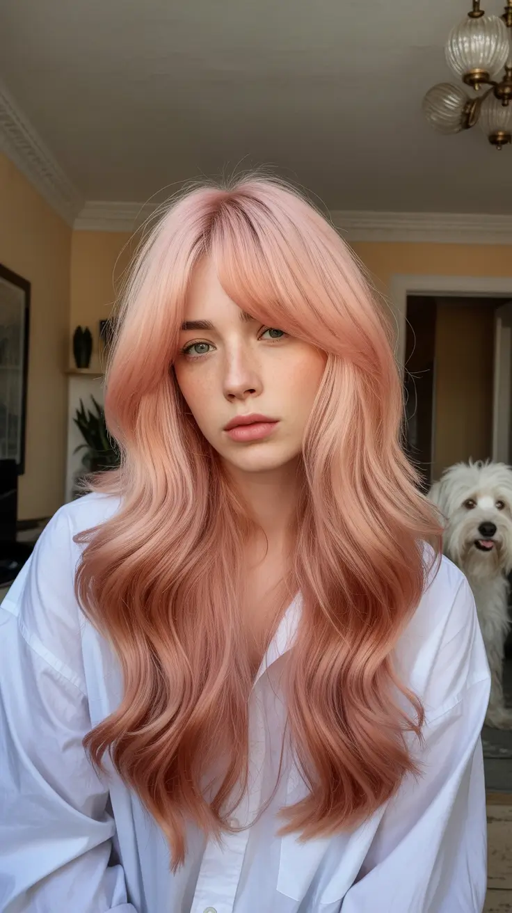 hair colors for soft winter 2025-2026 Long Flowing Pastel Pink Waves