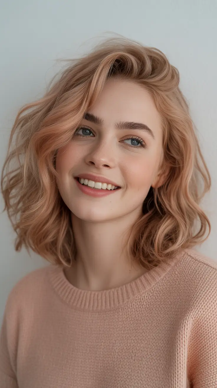 hair colors for soft winter 2025-2026 Textured Rose Blonde Bob
