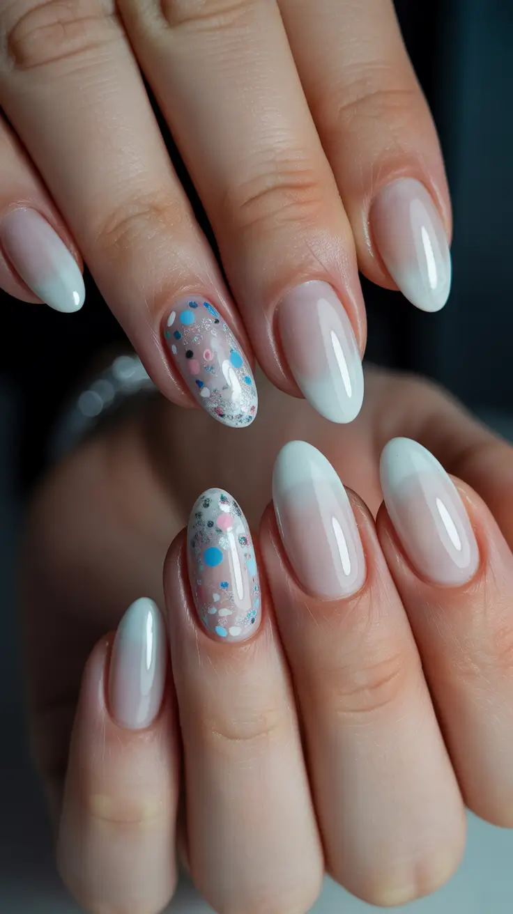 Stylish White Christmas Nails 2025 Confetti Ice Glow