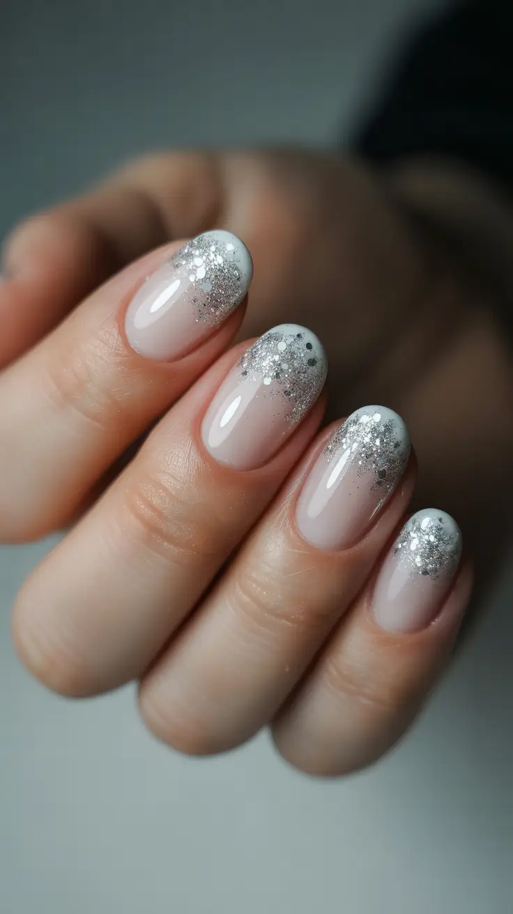 Stylish White Christmas Nails 2025 Snowfall Shimmer Tips