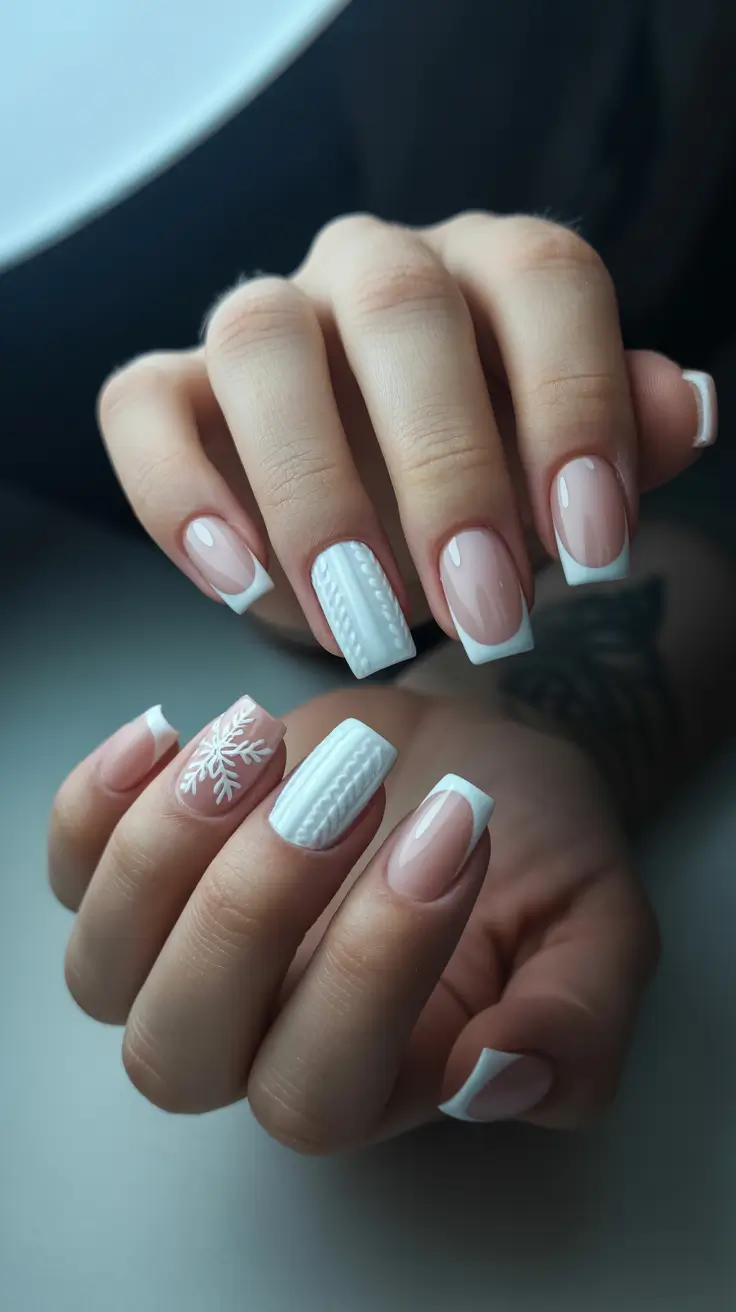 Stylish White Christmas Nails 2025 Cozy Sweater French Tips