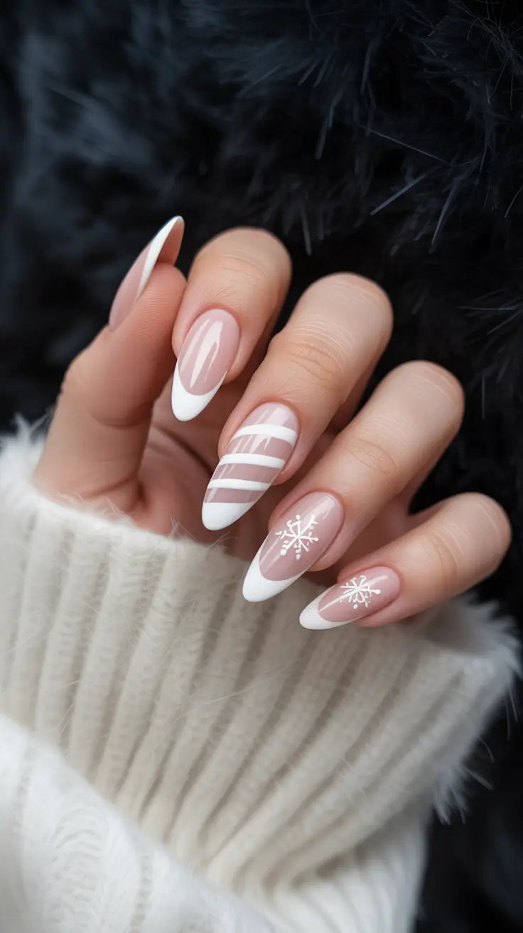 Stylish White Christmas Nails 2025 Soft French Frost