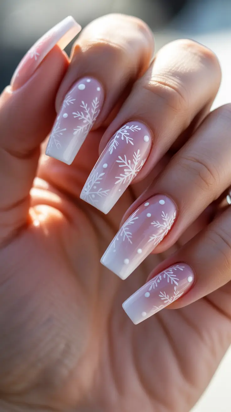 Stylish White Christmas Nails 2025 Frosted Whisper Ombre