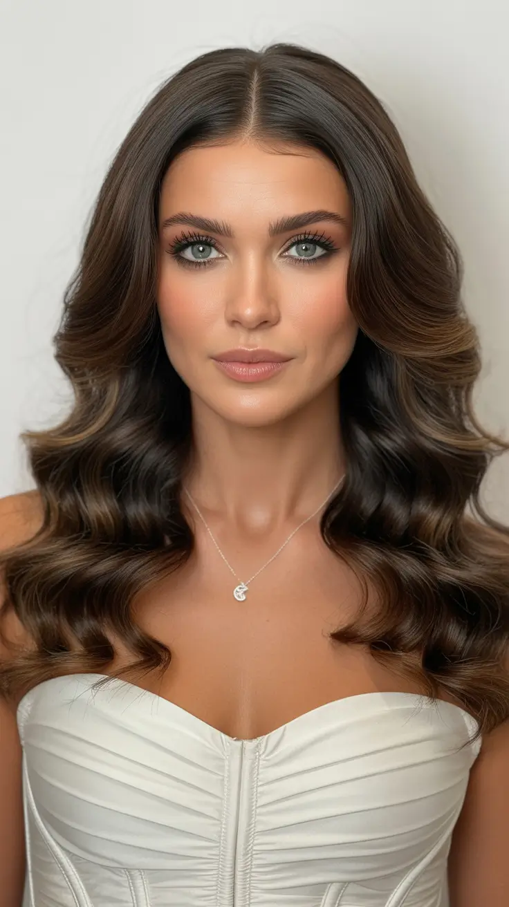 winter trending hair colors 2025-2026 Deep Espresso Waves with Glossy Finish