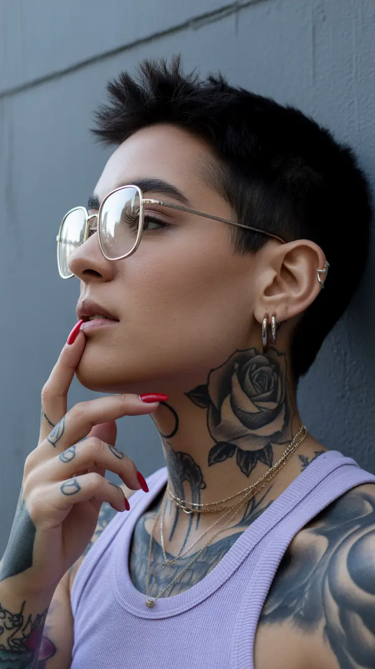 winter trending hair colors 2025-2026 Dark Pixie with Edgy Minimalism