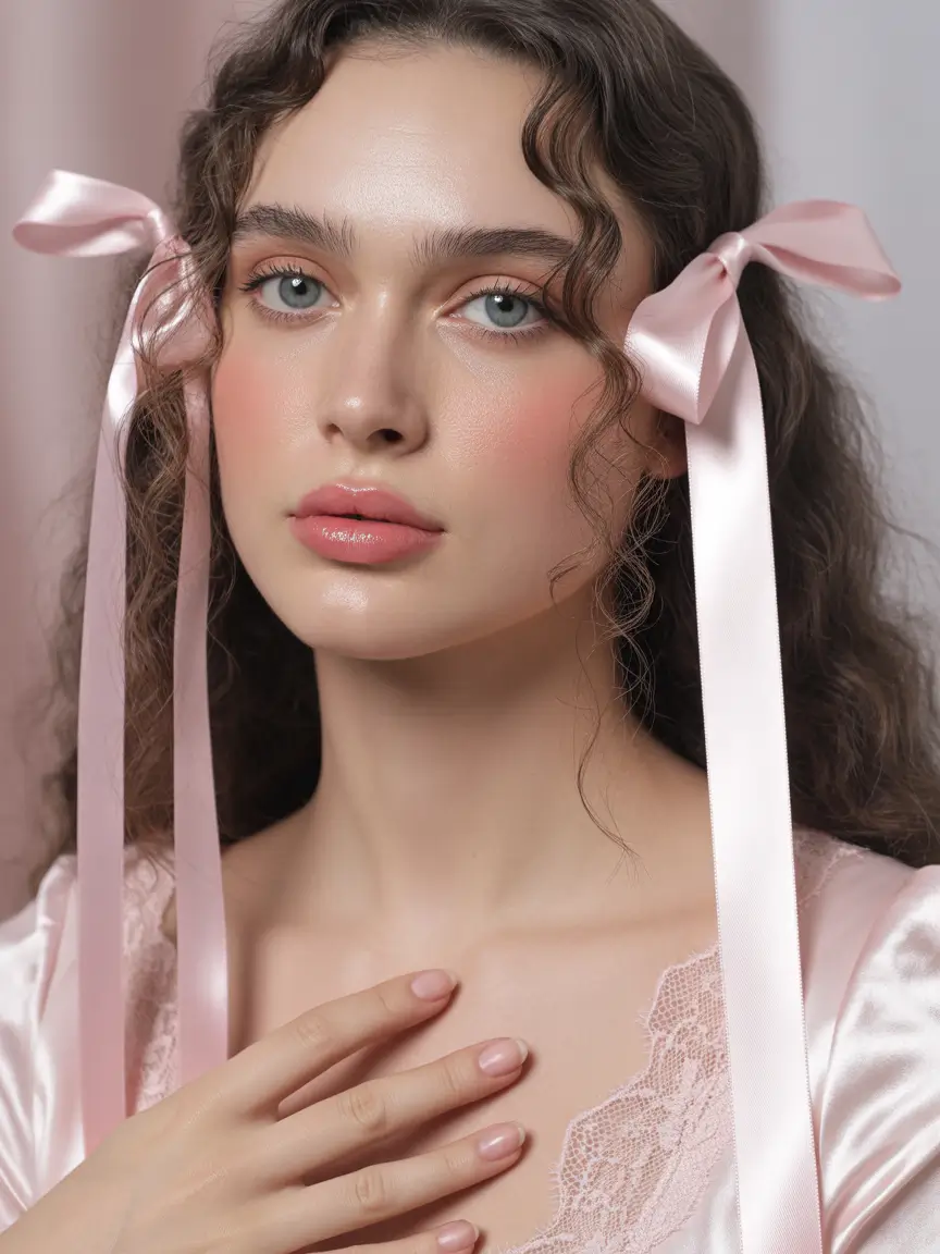 winter trending hair colors 2025-2026 Romantic Curly Brunette with Ribbon Accents