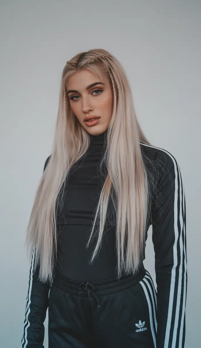 winter trending hair colors 2025-2026 Frosty Platinum Length with Sleek Braids