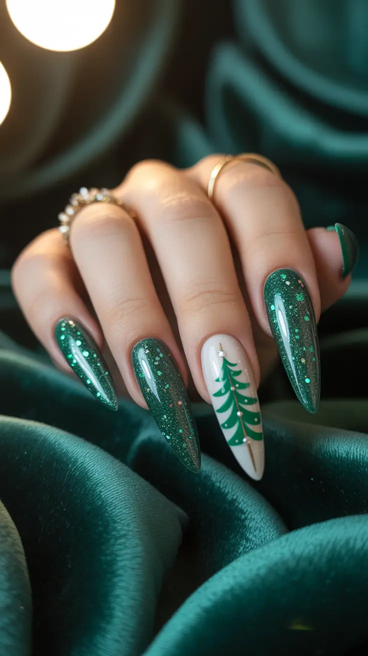 Trendy Christmas Tree Nail Ideas 2025 Evergreen Glam