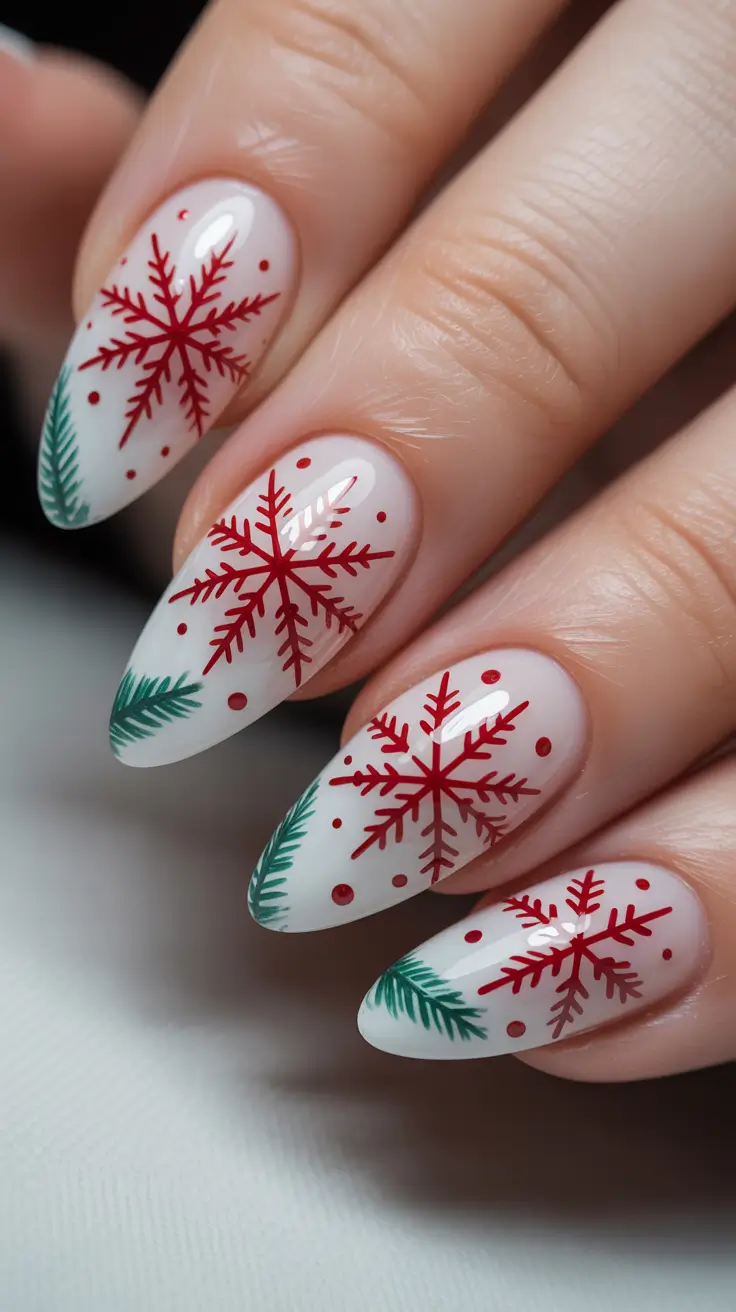 Trendy Christmas Tree Nail Ideas 2025 Snowflake Symphony