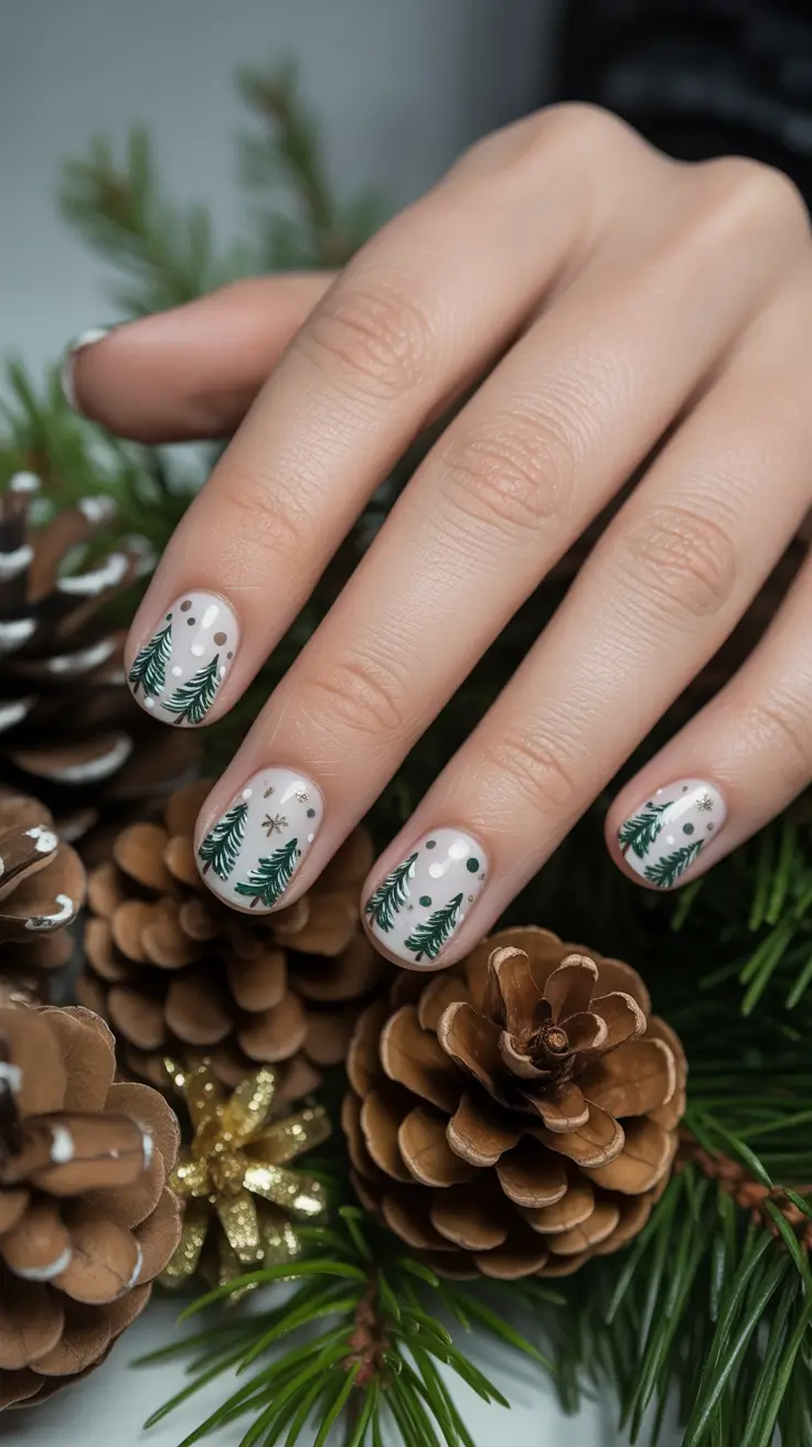 Trendy Christmas Tree Nail Ideas 2025 Snowy Pines for Minimalist Spirits