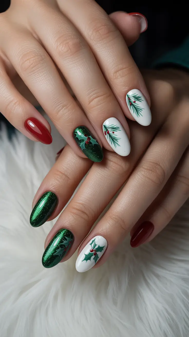 Trendy Christmas Tree Nail Ideas 2025 Holiday Harmony in Red, Green & White
