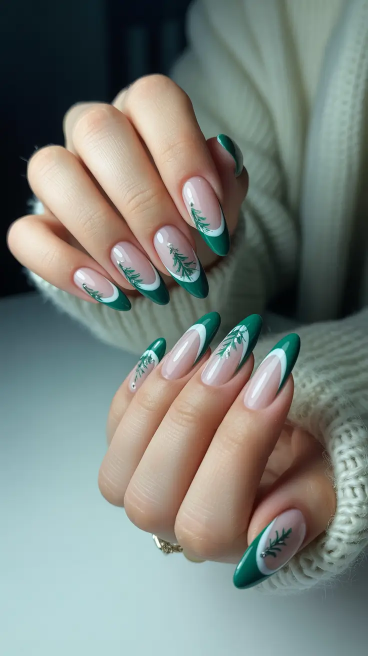 Trendy Christmas Tree Nail Ideas 2025 Frosted Evergreen French
