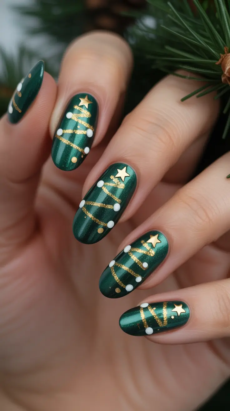 Trendy Christmas Tree Nail Ideas 2025 Starry Pines