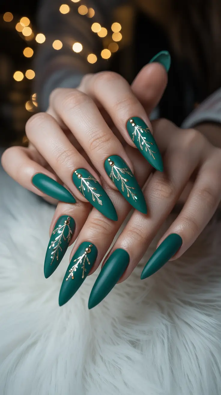 Trendy Christmas Tree Nail Ideas 2025 Velvet Green Elegance