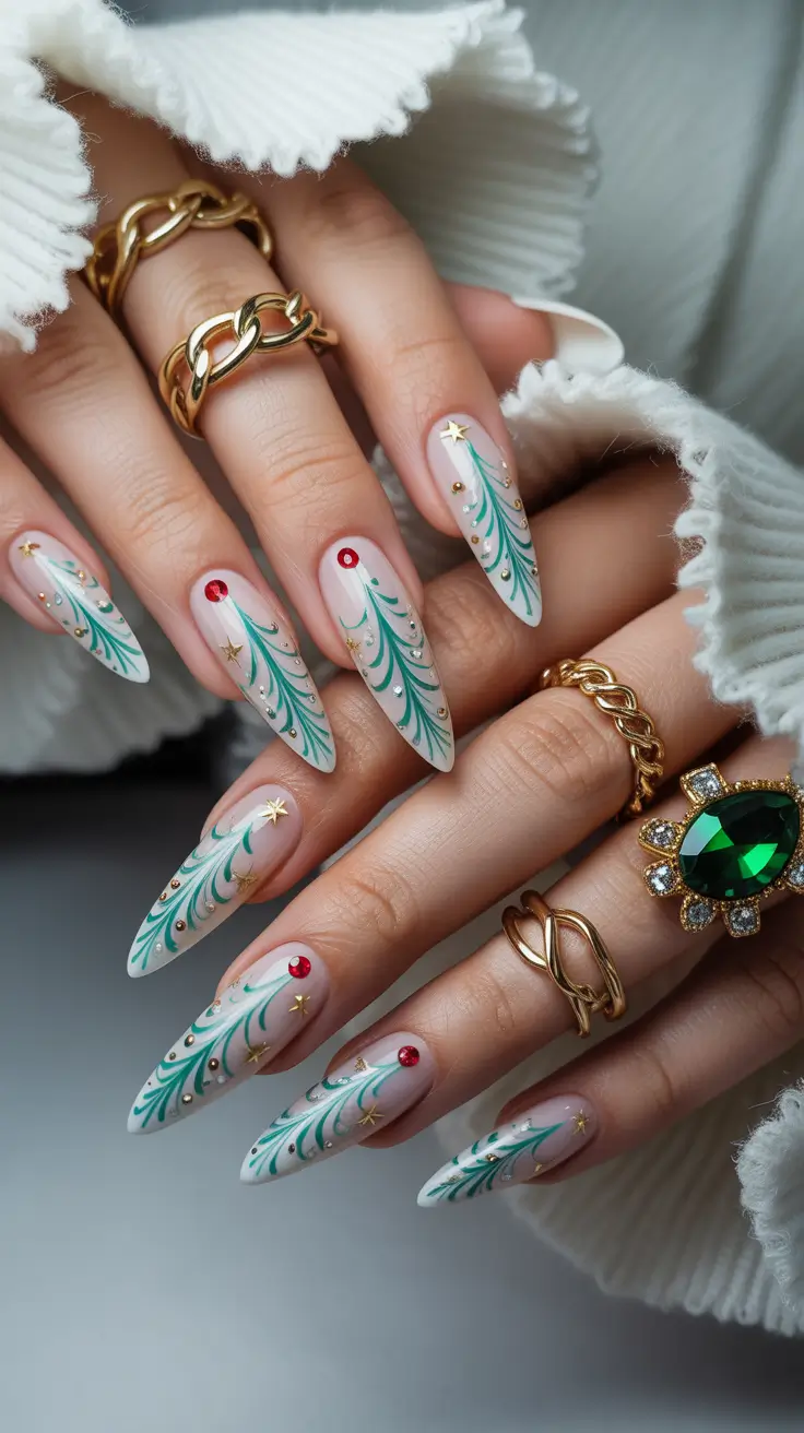 Trendy Christmas Tree Nail Ideas 2025 Gilded Symphony