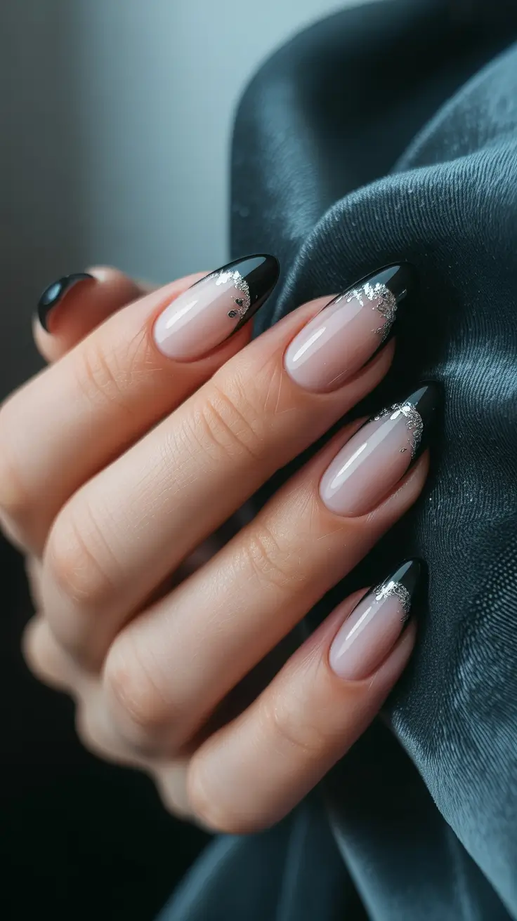 Trendy French Tips Winter 2025-2026 Black Velvet Elegance