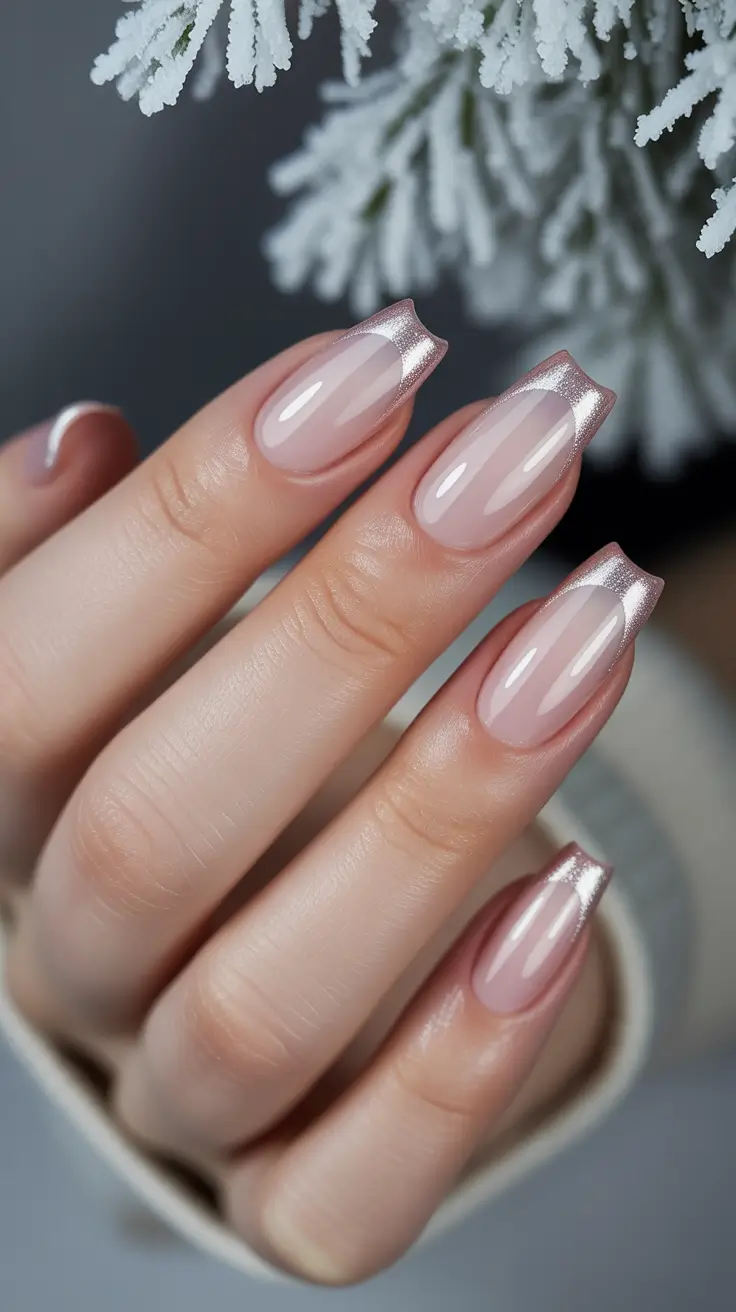 Trendy French Tips Winter 2025-2026 Champagne Frost French