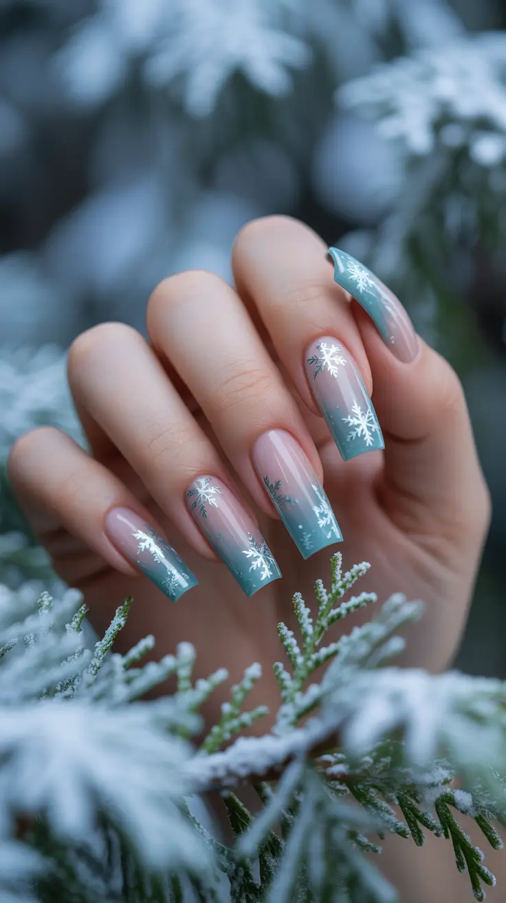 Trendy French Tips Winter 2025-2026 Snowflake Glow
