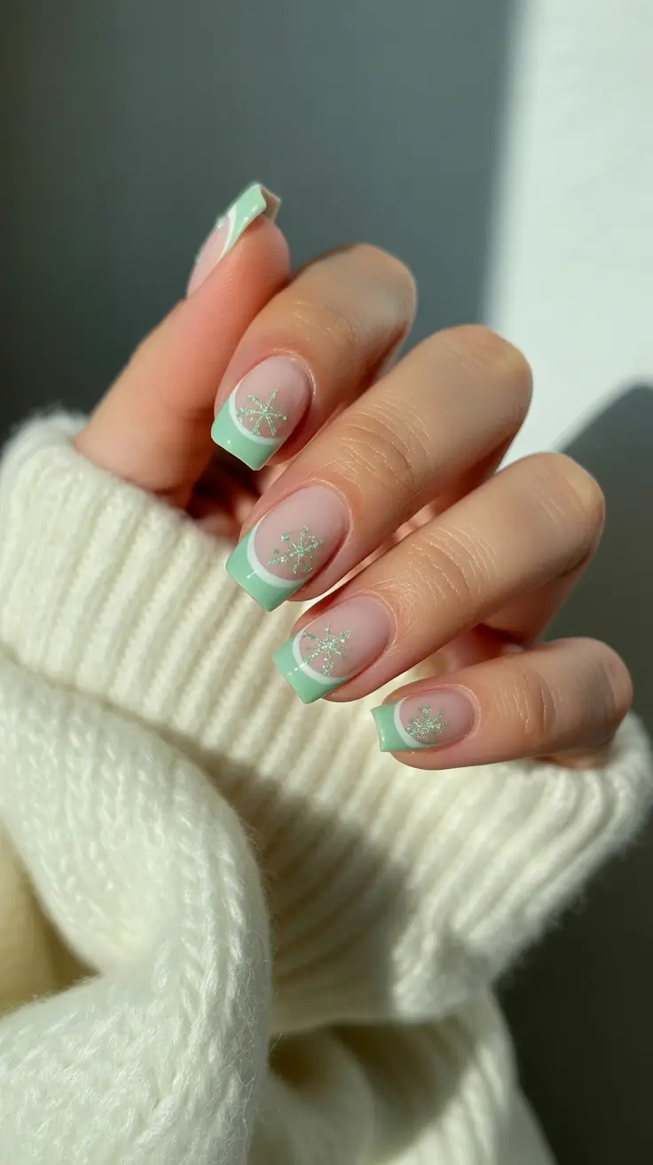 Trendy French Tips Winter 2025-2026 Mint Whisper