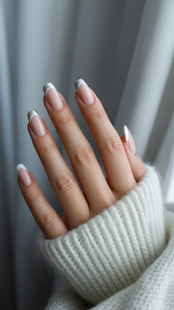 Trendy French Tips Winter 2025-2026 Silver Aura Tips
