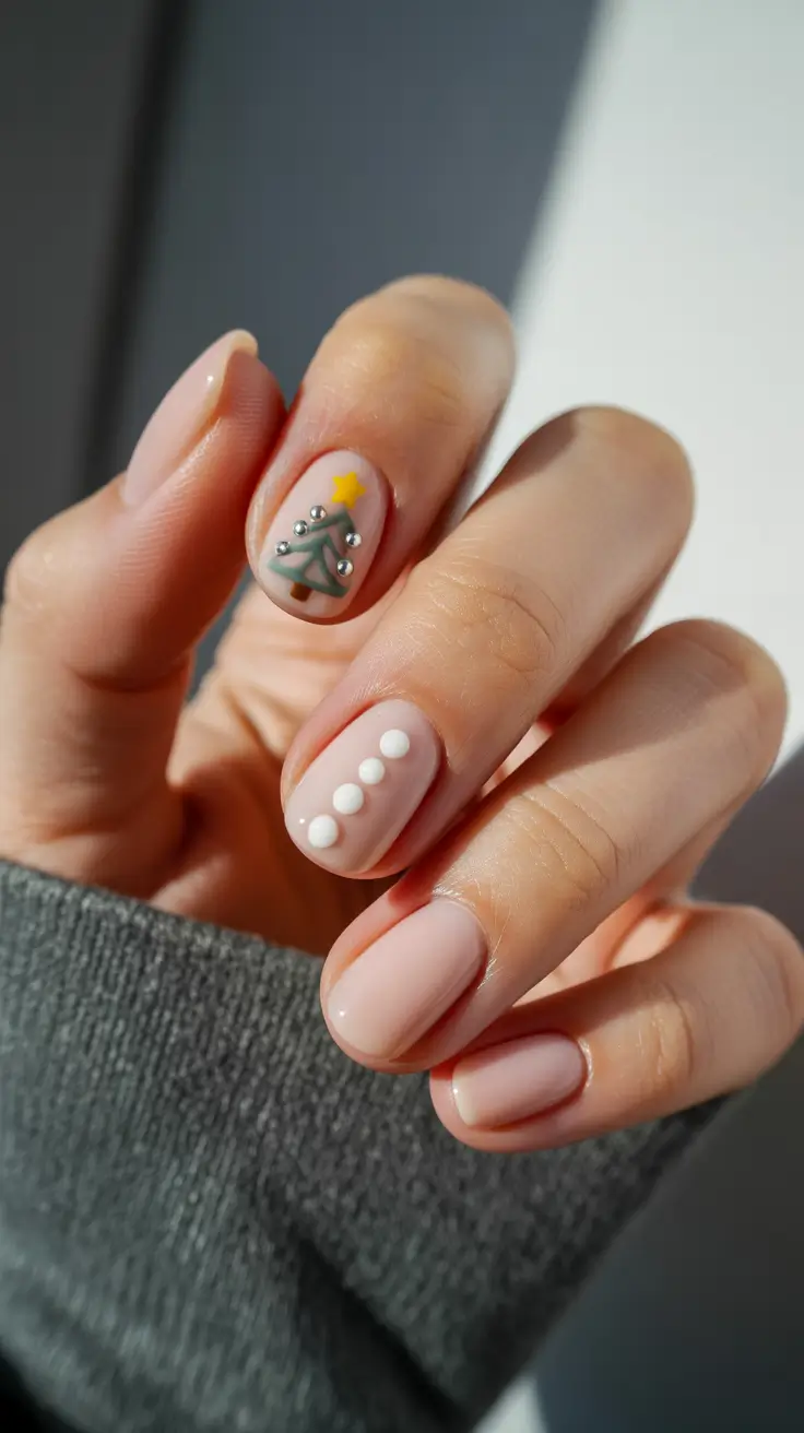 Simple winter nails 2025-2026 minimal holiday tree