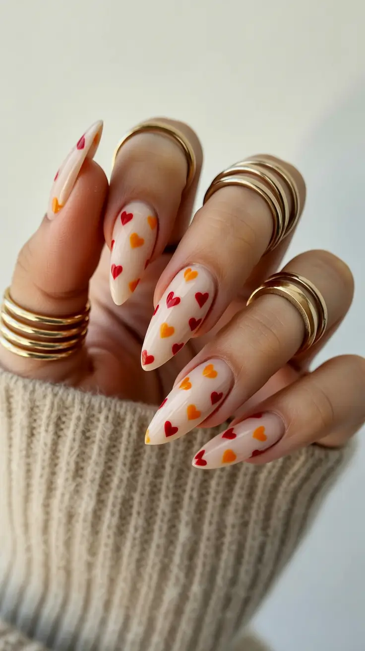 Simple winter nails 2025-2026 warm hearts design