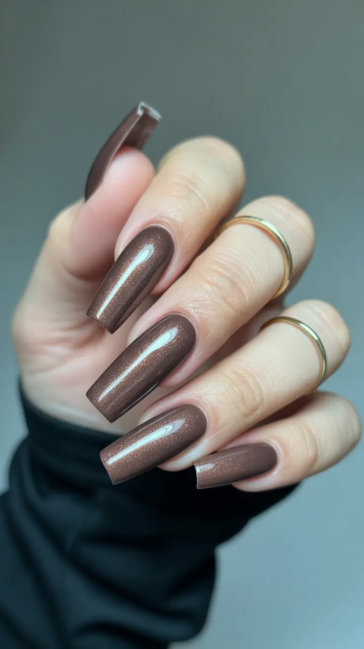 Simple winter nails 2025-2026 mocha brown long nails
