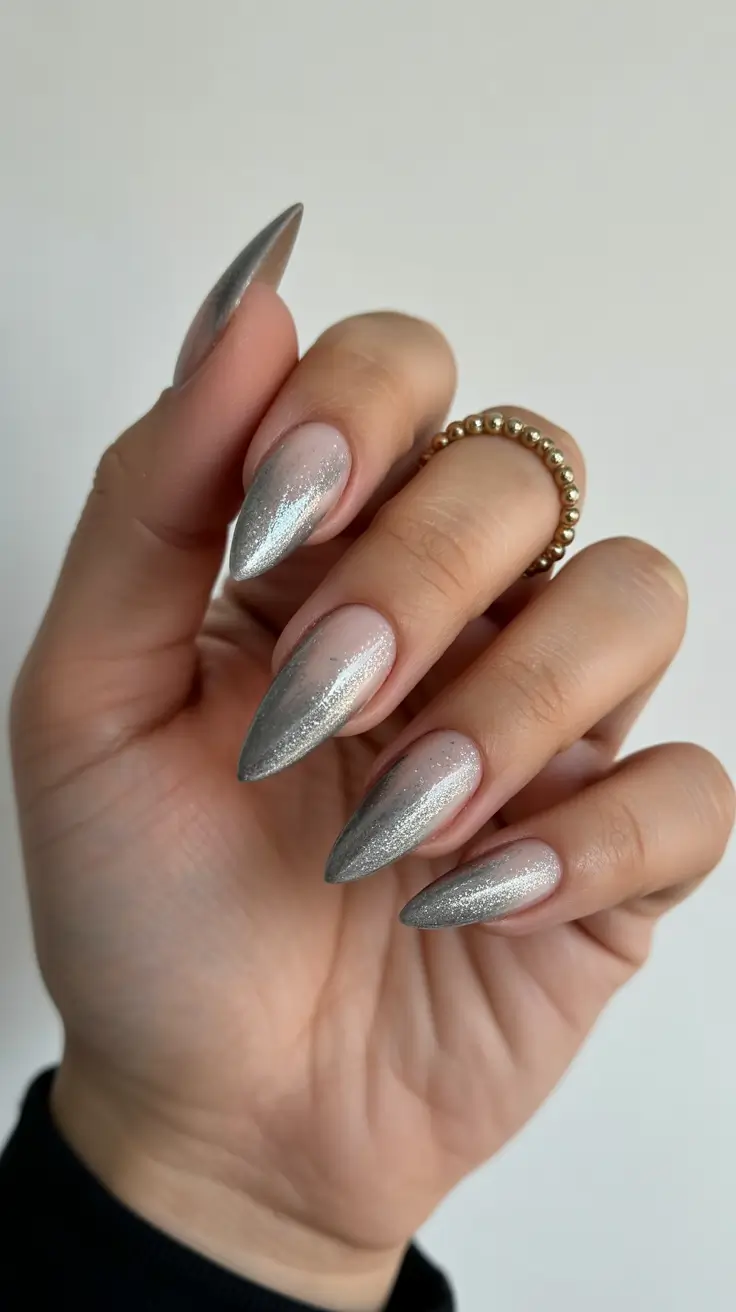 winter nail ideas 2025-2026 Frosted Chrome Tips