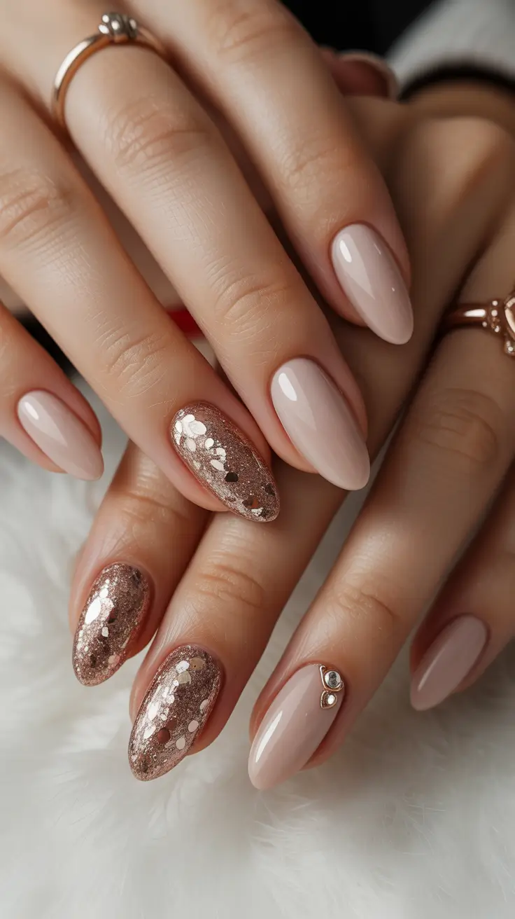 simple winter nails 2025-2026 Champagne Shimmer