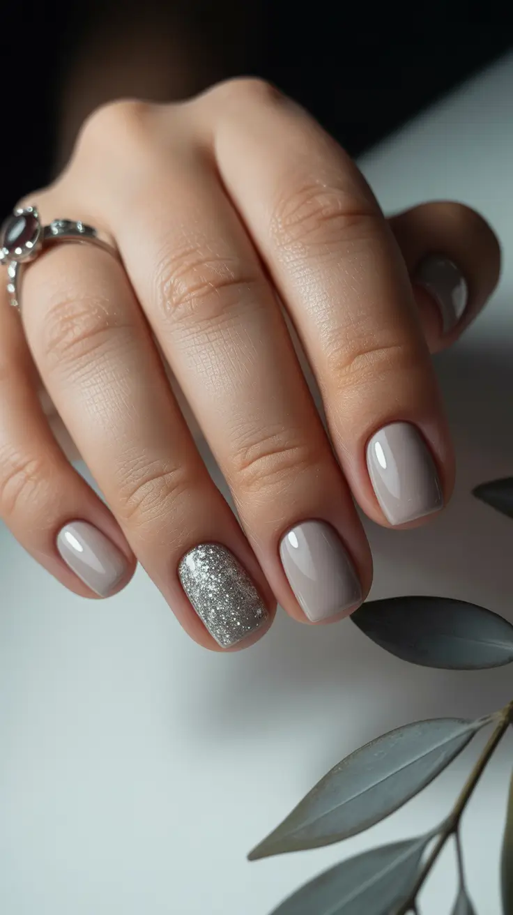 winter nail ideas 2025-2026 Cozy Silver Accent