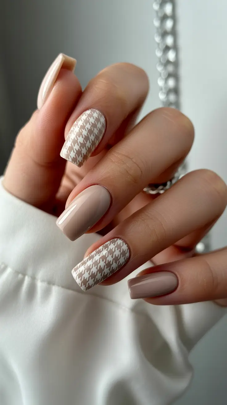 winter nail designs 2025-2026 Winter Houndstooth