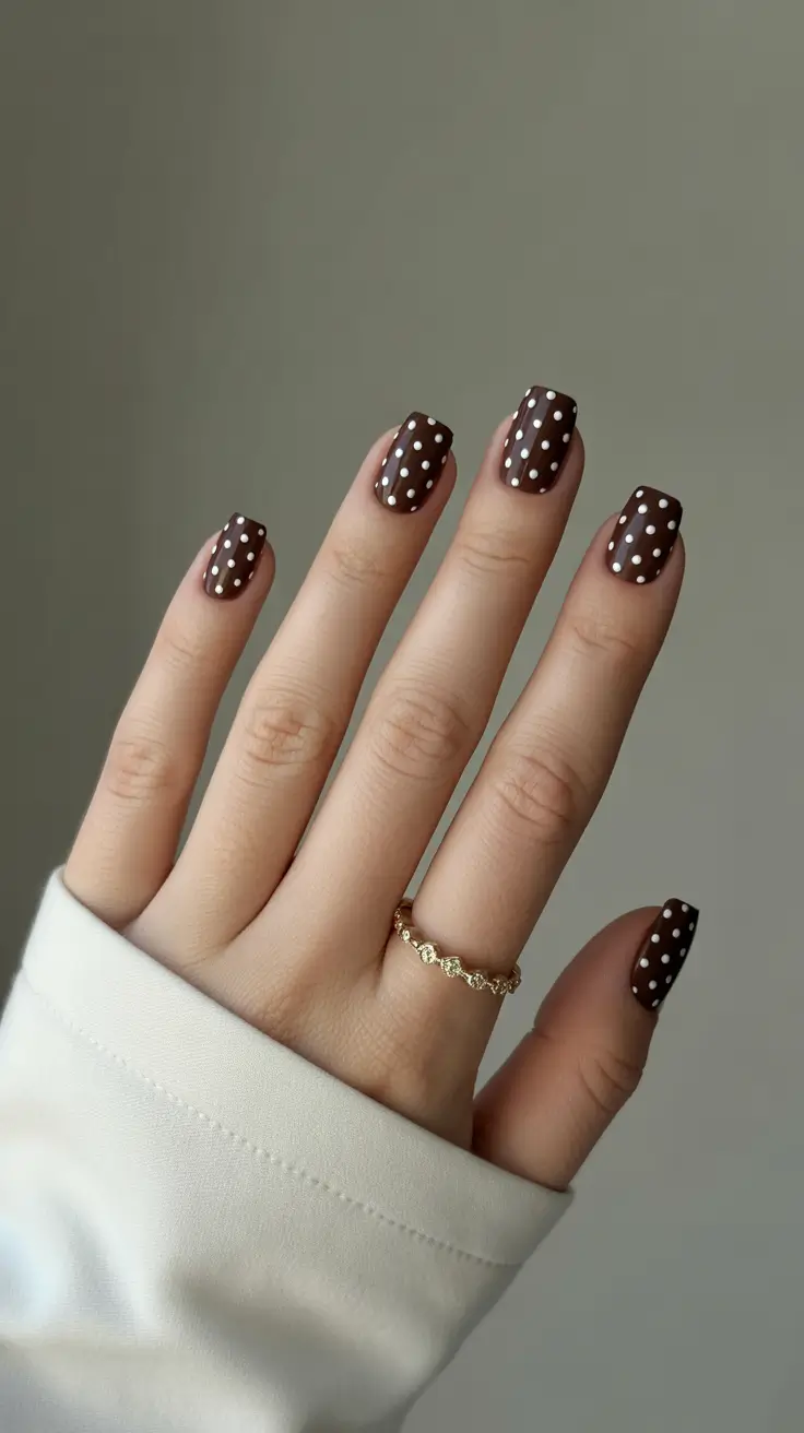 cute winter nails 2025-2026 Matte Mocha Dots